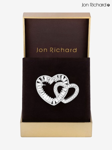 Jon Richard Silver Interlink Crystal Heart Brooch Gift Boxes (F51537) | €26