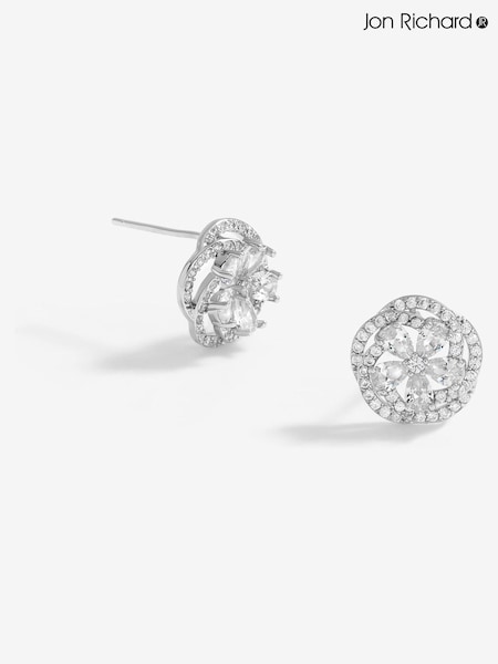 Jon Richard Silver Tone Cubic Zirconia Flower Stud Earrings (F51555) | 89 QAR