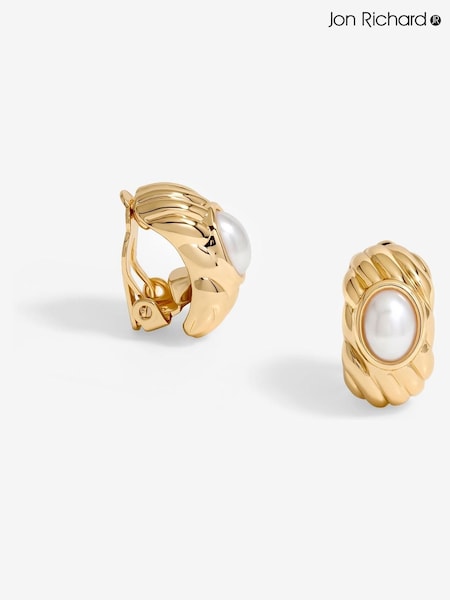 Jon Richard Gold Tone Ridge Pearl Clip Earrings (F51556) | €22.50