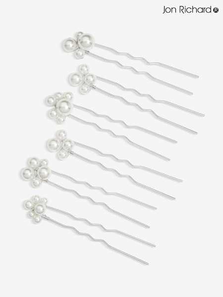 Jon Richard Silver Tone Graduated Pearl And Crystal Hair Clips 4 Pack (F51572) | €21