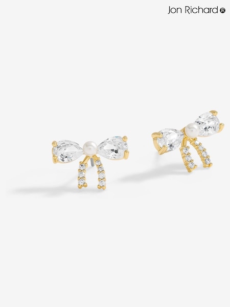 Jon Richard Gold Tone Cubic Zirconia And Pearl Bow Earrings (F51579) | €22.50