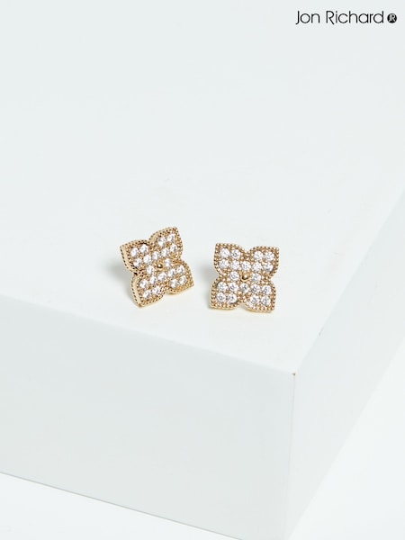 Jon Richard Gold Tone Pave Clover Stud Earrings (F51591) | €24