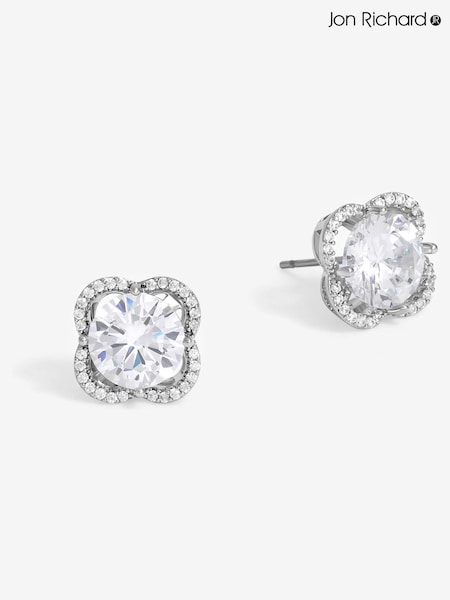 Jon Richard Silver Tone Rhodium Cubic Zirconia And Pave Stud Earrings (F51612) | 89 QAR