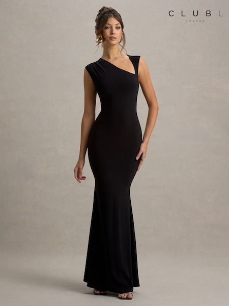 Club L London Black Tegan Asymmetric Cut-Out Maxi Dress (F51613) | €113