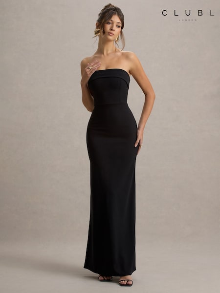 Club L London Black Parker Bandeau Maxi Dress (F51617) | $196