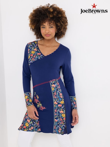 Joe Browns Blue Blanket Stitch Floral Print Jersey Tunic (F51729) | €69