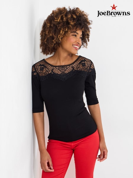 Joe Browns Black Lace Panel Scoop Neck Top (F51735) | €53