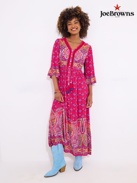 Joe Browns Pink Border Print Button Maxi Dress (F51759) | ₪352