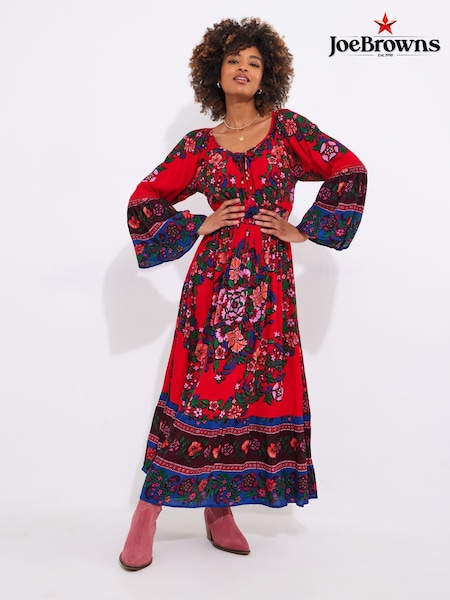 Joe Browns Red Boho Print Shirred Waist Maxi Dress (F51766) | ₪352