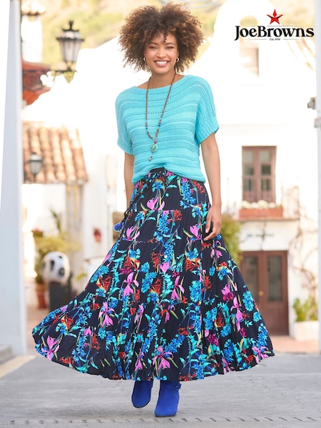 Joe Browns Dark Floral Print Sequin Embellished Skirt (F51769) | ‏277‏₪