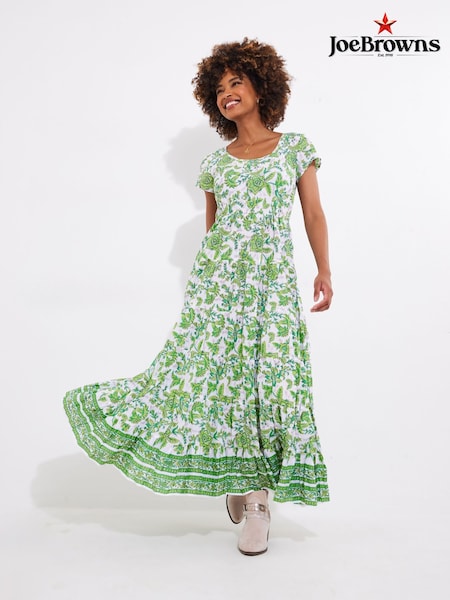 Joe Browns Green Botanical Full Skirt Crinkle 100% Cotton Maxi Dress (F51774) | €86