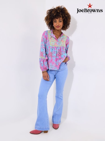 Joe Browns Blue Embroidered Floral Tassel Top (F51781) | $94