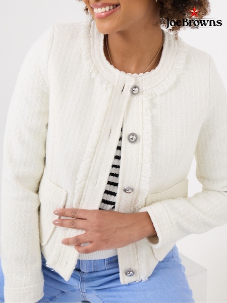 Joe Browns White Collarless Frayed Tweed Jacket (F51798) | €129