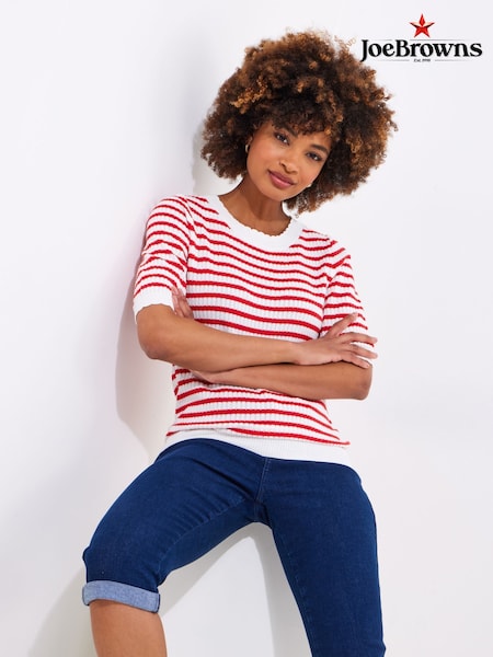 Joe Browns Red Striped Knitted 100% Cotton Top (F51819) | kr628