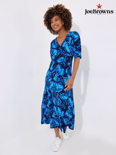 Joe Browns Blue Butterfly Floral Knee Jersey Dress (F51828) | R$ 575