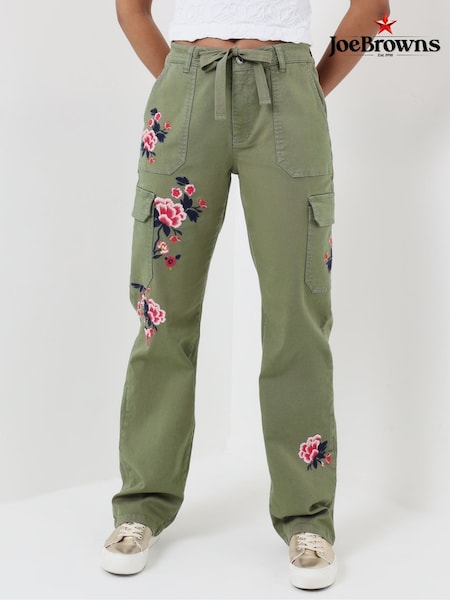 Joe Browns Green Floral Print Straight Leg Cargo Joggers (F51847) | ₪302