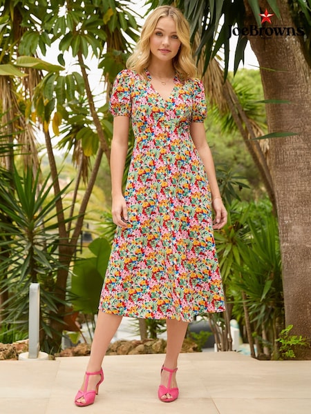 Joe Browns Yellow Frilly Floral Shirred Midi Dress (F51853) | R$ 575