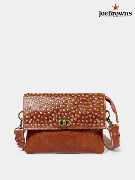 Joe Browns Brown Studded Washed Leather Cross-Body Bag (F51864) | 346 QAR