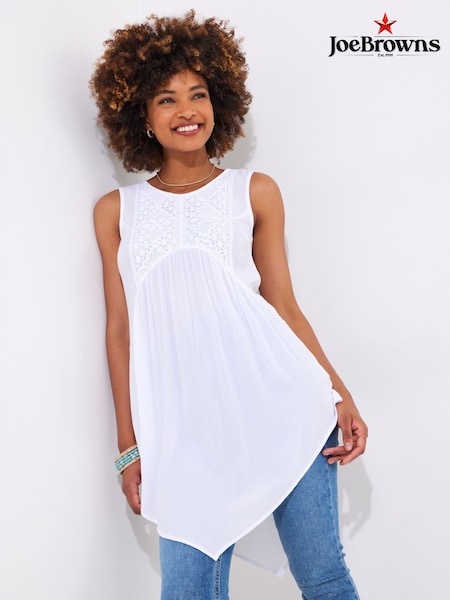 Joe Browns White Handkerchief Hem Lace Panel Long Line Top (F51868) | $69