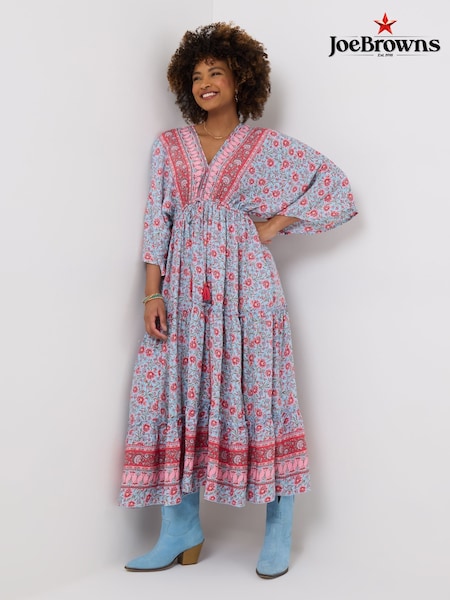 Joe Browns Blue Floral Print Tiered Kimono Maxi Dress (F51906) | $105
