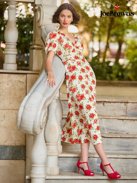 Joe Browns Red Vintage Rose Midi Dress (F51927) | R$ 575