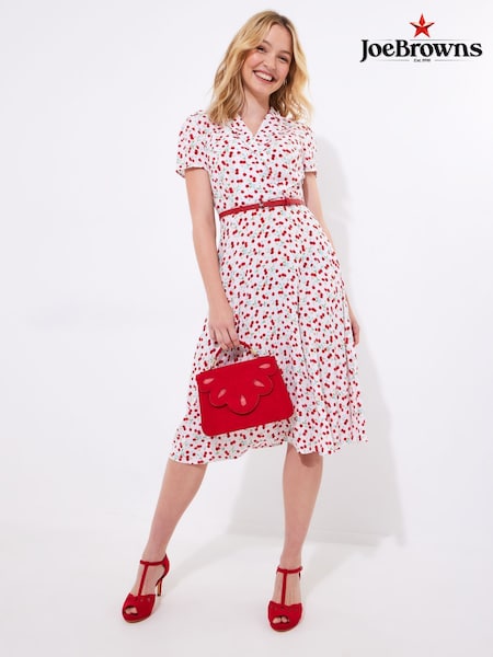 Joe Browns White Cherry Print Tie Waist Midi Dress (F51947) | €77