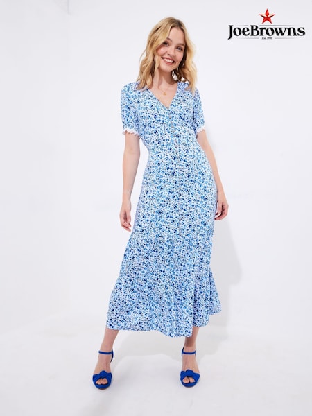 Joe Browns Blue Floral Print Lace Sleeve Maxi Dress (F51959) | ₪327