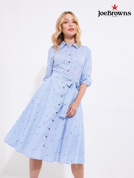 Joe Browns Blue Cherry Striped 100% Cotton Shirt Dress (F51968) | ₪327