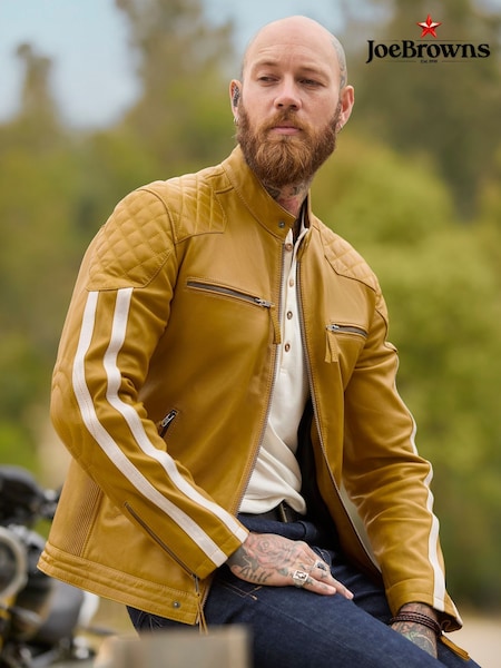 Joe Browns Yellow Quilted Premium Leather Racer Jacket (F51979) | ₪1,147