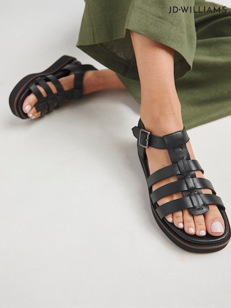 JD Williams Black Wide Fit Leather Sandals (F51988) | €69