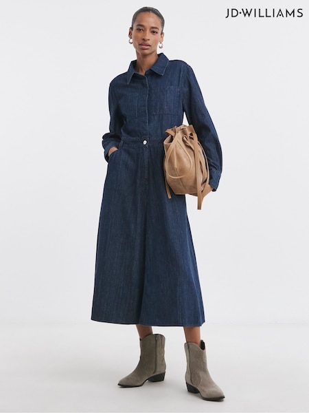 JD Williams Blue 100% Cotton  A Line Denim Shirt Dress (F51993) | €79