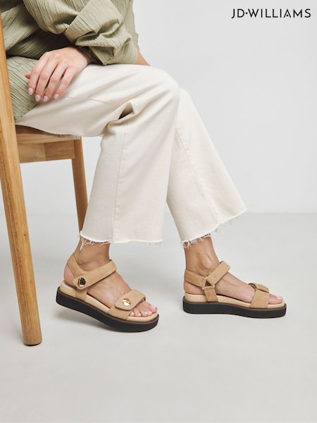 JD Williams Natural Extra Wide Fit Two Part Leather Sandals In Wide Fit (F51999) | €76