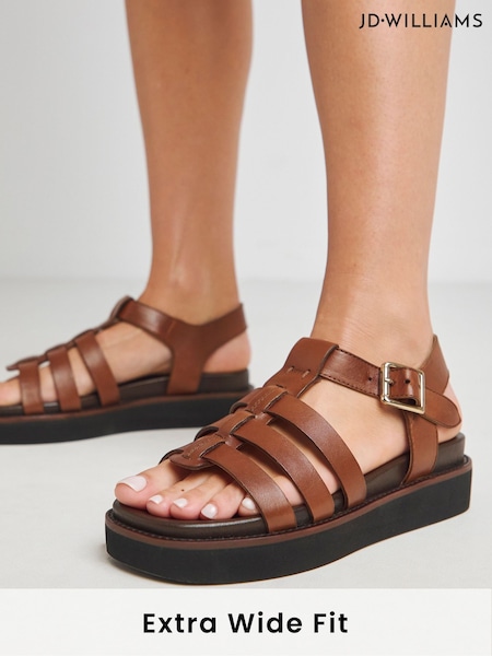 JD Williams Brown Extra Wide Fit Leather Sandals (F52001) | €69