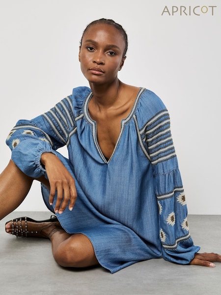Apricot Blue Denim Balloon Sleeve Dress (F52091) | €63