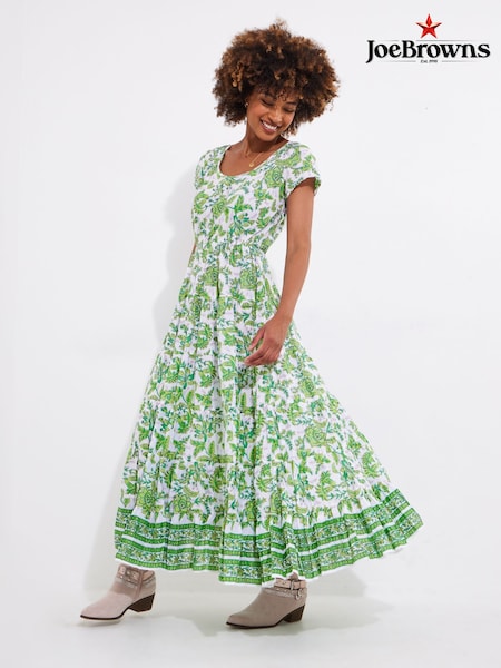 Joe Browns Green Petite Botanical Full Skirt Crinkle 100% Cotton Maxi Dress (F52144) | €86
