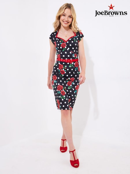 Joe Browns Black Petite Polka Rose Bodycon Dress (F52150) | $114