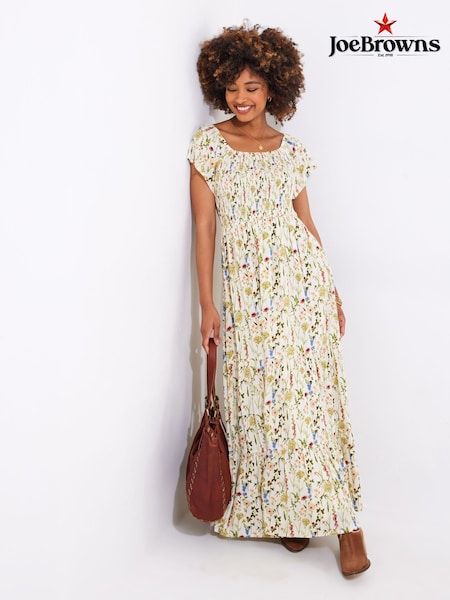 Joe Browns Cream Petite Puff Sleeve Floral Print Midaxi Dress (F52151) | $114