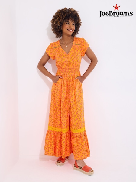 Joe Browns Orange Petite V-Neck Geo Print Maxi Dress (F52159) | 3,905 UAH