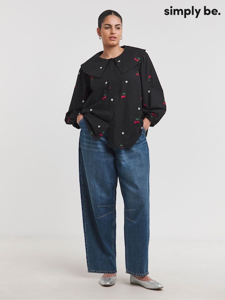 Simply Be Embroidered Cherry 100% Cotton Blouse (F52241) | 268 LEI