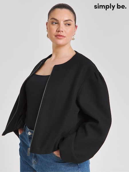 Simply Be Black Faux Wool Bubble Hem Jacket (F52255) | €77