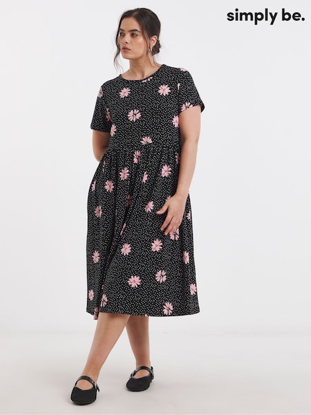 Simply Be Black Supersoft Scoop Neck Pocket Midi Dress (F52256) | €37