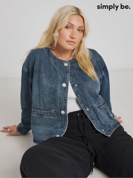 Simply Be Collarless Denim Jacket (F52273) | ‏231‏₪