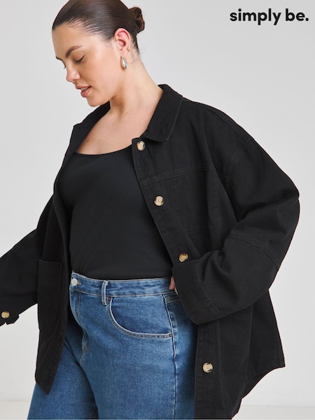 Simply Be Black 100% Cotton Button Through Utility Jacket (F52274) | €60