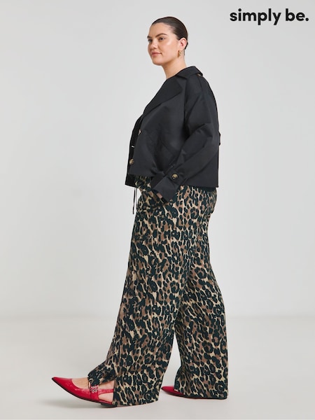 Simply Be Leopard Print Drawstring Wide Leg Trousers (F52276) | 261 LEI