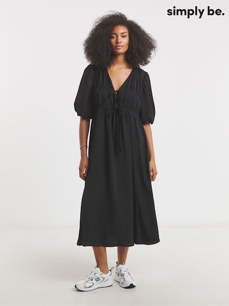 Simply Be Black Tie Front Midi Dress (F52279) | €70