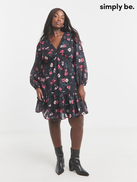 Simply Be Black Georgette Lace Trim Skater Dress (F52282) | €58