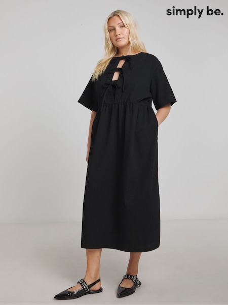 Simply Be Black Tie Front Midi Denim Dress (F52283) | €69