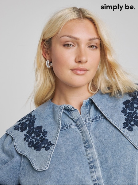 Simply Be Puff Sleeve Denim Blouse With Embroidered Collar (F52287) | 64 €
