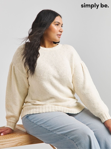 Simply Be Cream Tuck Puff Sleeve Jumper (F52299) | $61