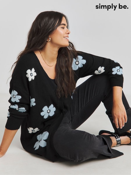 Simply Be Black Boyfriend Floral Jacquard Cardigan (F52301) | €51